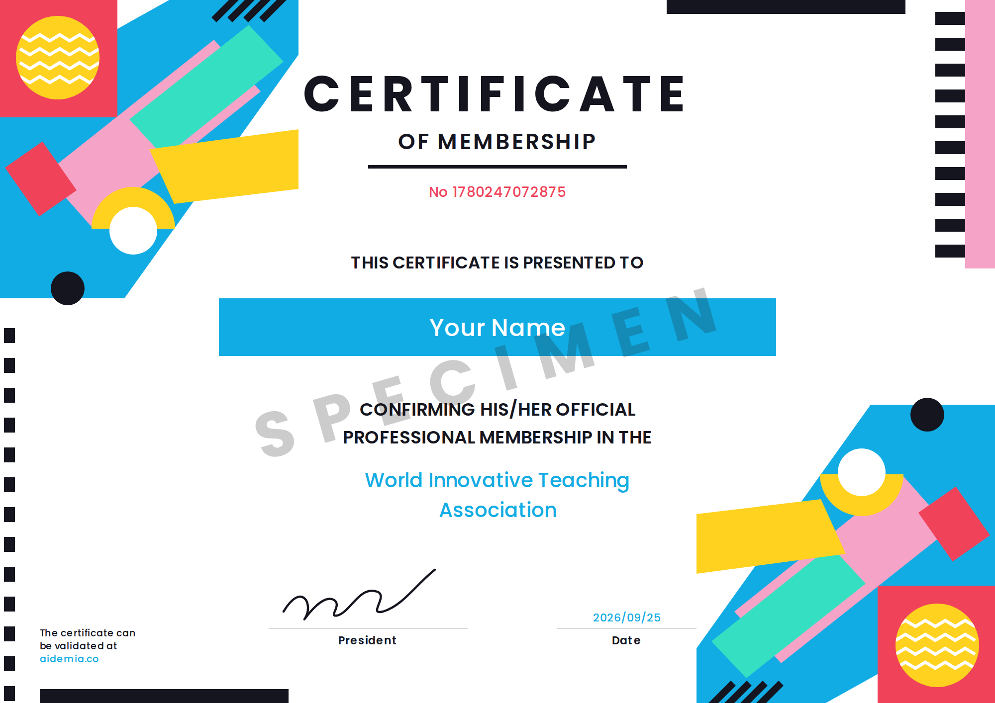 Specimen of the WITA certificate of membership
